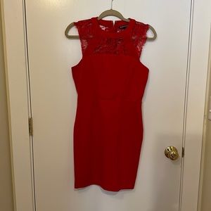 Express red fitted midi dress with lace details